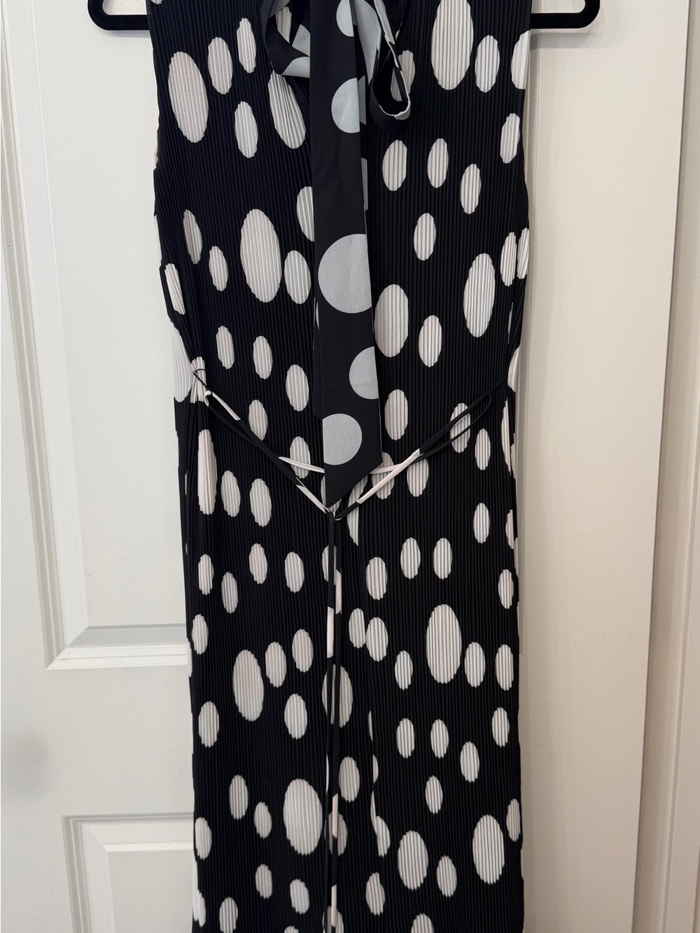 Milly Sleeveless Black Midi Dress with White Polka Dot Print - Picture 4 of 8